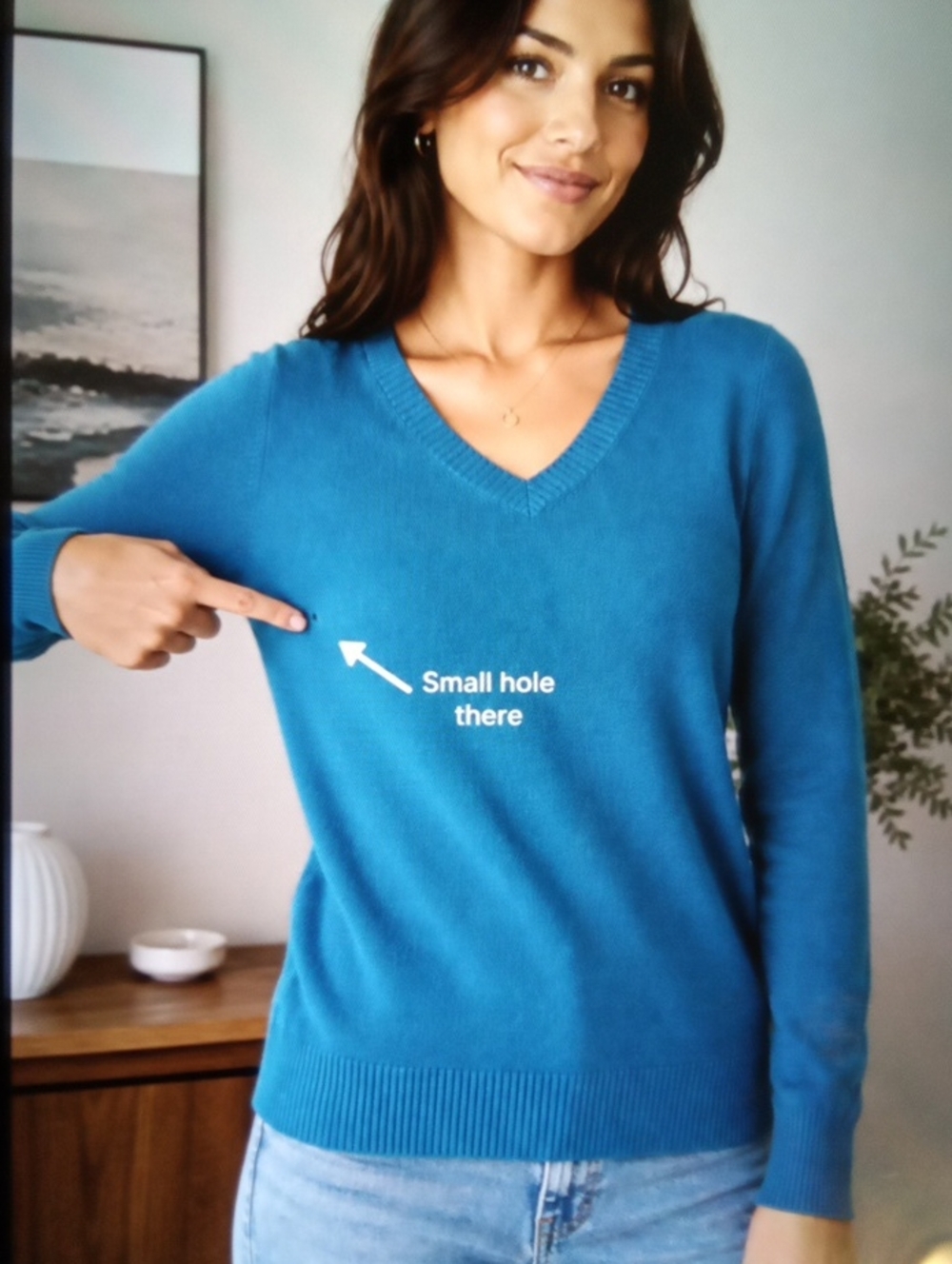 Enzo Mantovani Cashmere Long Sleeve V Neck Womens Sweater Teal Blue Sz SMALL
